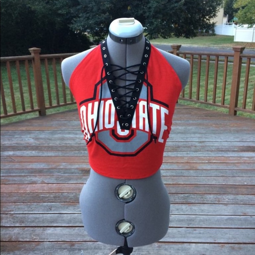 Ohio State halter lace up crop top
